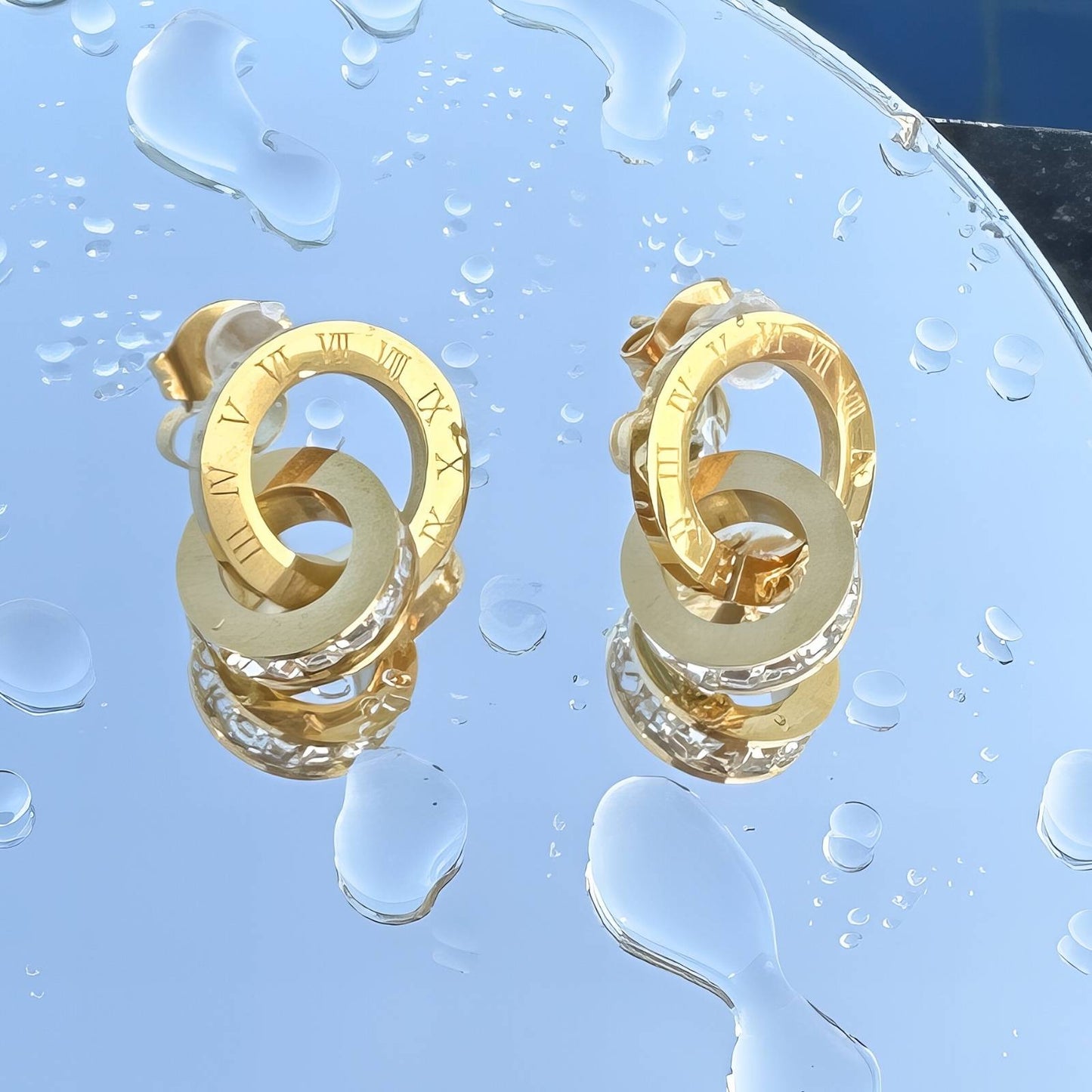 Timeless Earrings, 18K Gold Plated Steel