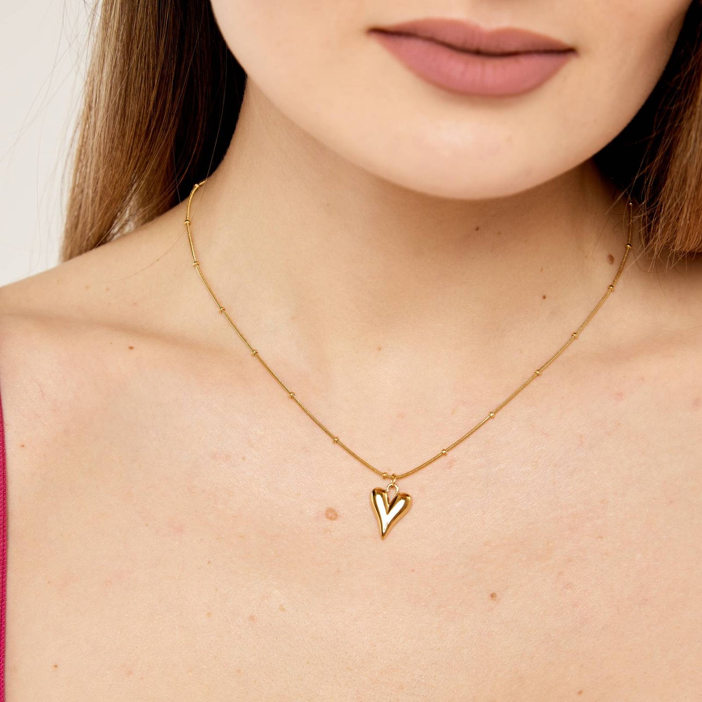 Aleena Heart Necklace, 18K Gold Plated Steel