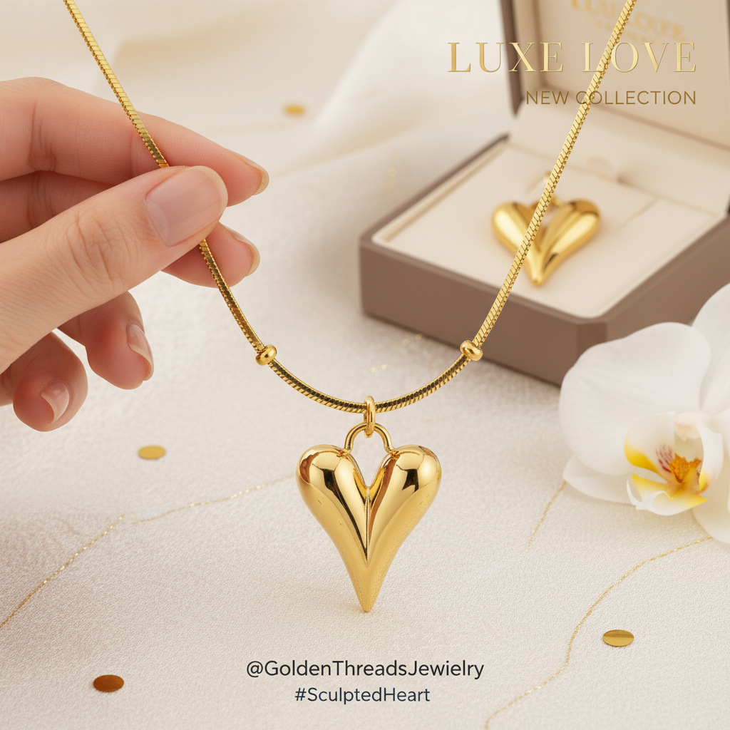Gold heart pendant social media post