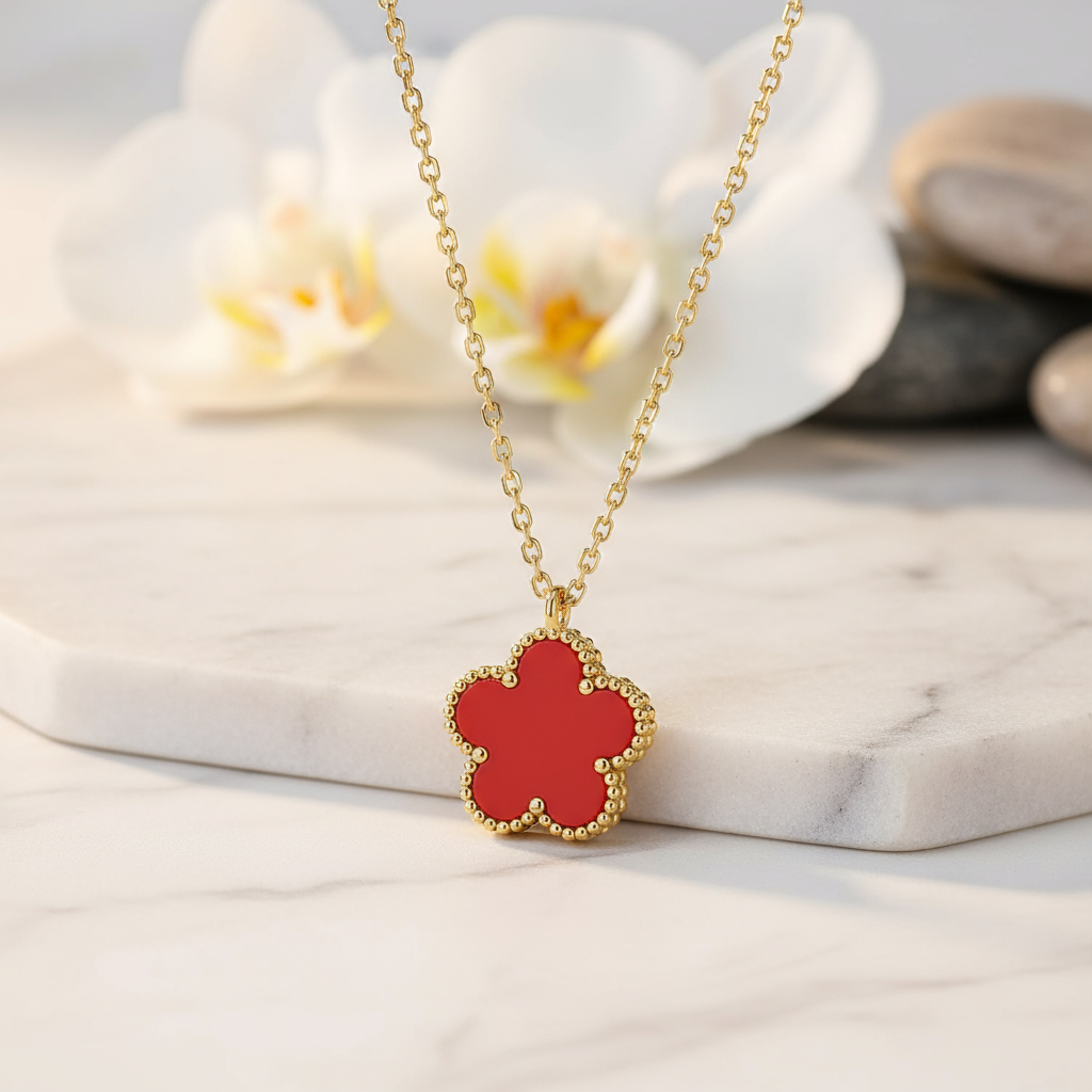 Red coral flower necklace - no text