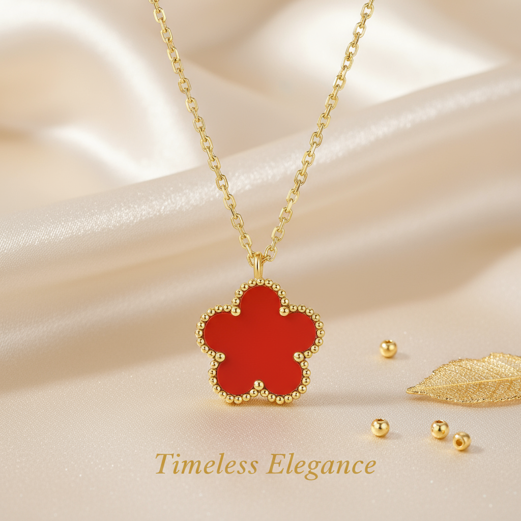 Red coral flower necklace social media post